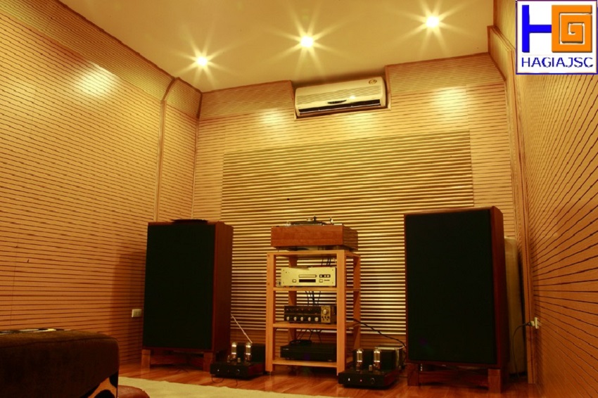 Thiết kế phòng nghe nhạc chuẩn kỹ thuật bằng tấm gỗ tiêu âm